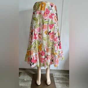 Ruby Rd. Floral Midi Skirt - Pink, Orange, Green